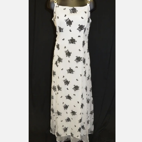 Molly Malloy Evenings Vintage 90s 00s White & Black Party Prom Dress size 12. - Picture 1 of 6